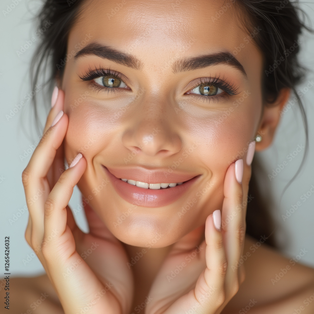 Close-up portrait of a smiling woman with radiant skin and natural beauty
Close-up portrait of a smiling woman with radiant skin and natural beauty