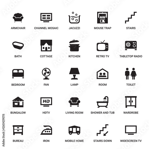 Household Category Outline Pictogram Icons Set