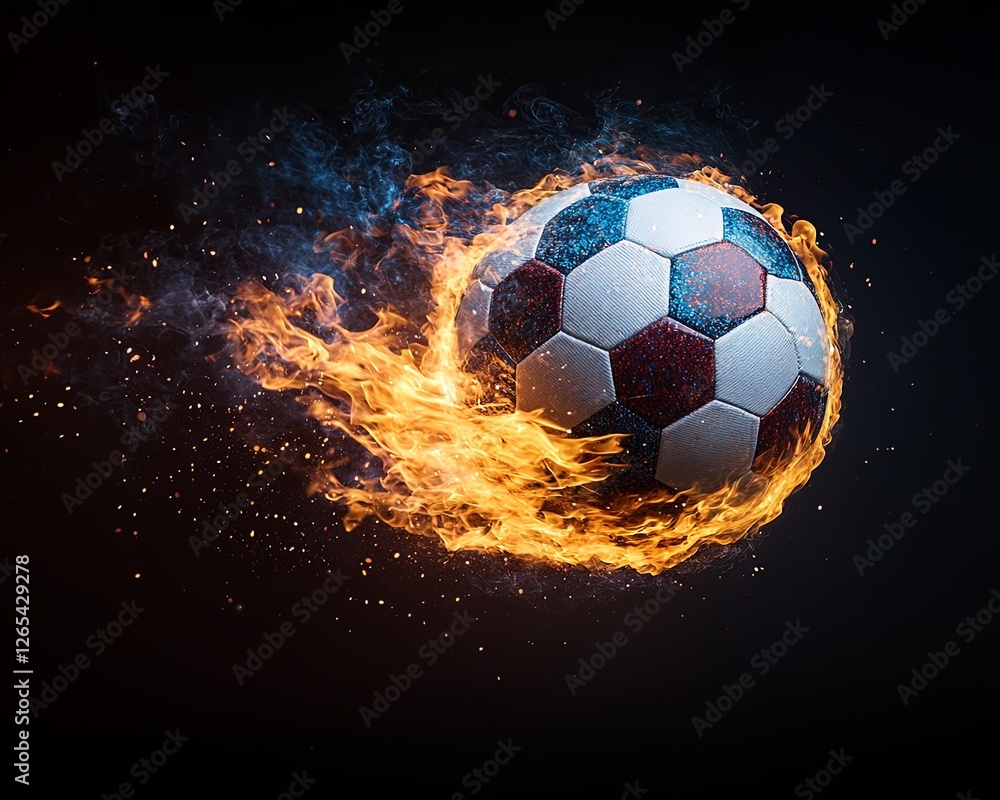 Fototapeta premium projectile streak movement Flaming Soccer Ball in Motion