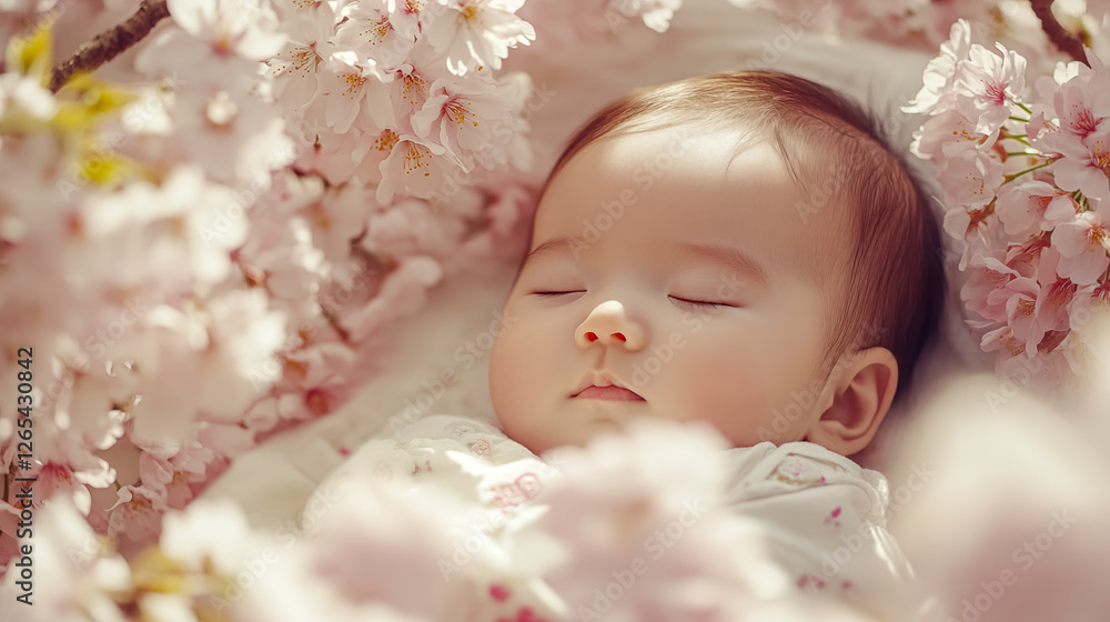 桜に囲まれて眠る赤ちゃん 桜に囲まれて眠る赤ちゃん