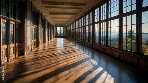 Wallpaper Mural Sunlit Hallway With Wood Floor And Scenic View Torontodigital.ca