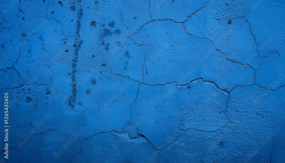 Obraz premium Blue cement surface with cracks. Textured monochromatic concrete wall. Abstract backdrop.