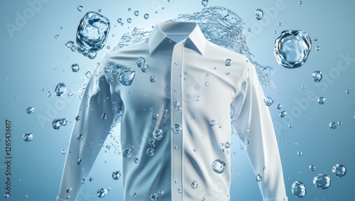 White Shirt Being Washed in Water with Bubbles and Foam