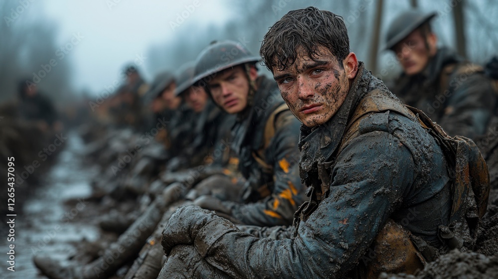 Weary Soldiers Resting in Mud, WWI, Fatigue, Trench Warfare Weary Soldiers Resting in Mud, WWI, Fatigue, Trench Warfare