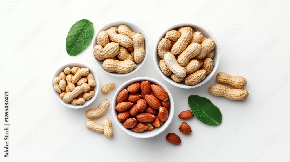 Peanut Mixed nuts in bowls on a light background Peanut Mixed nuts in bowls on a light background