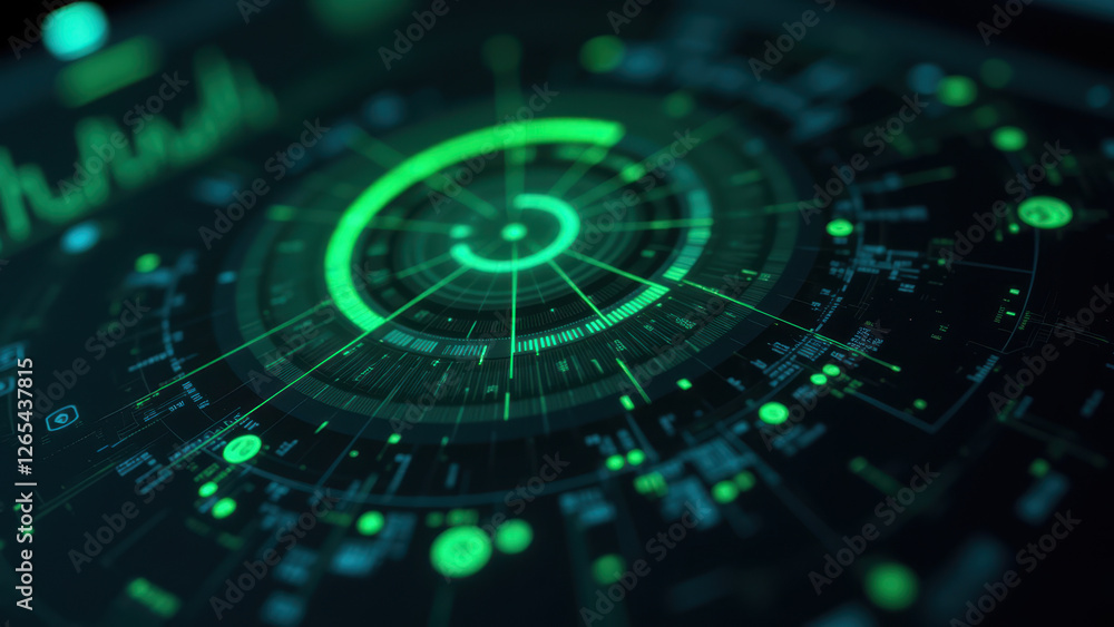 A glowing green cybernetic interface with a digital encryption pattern, symbolizing internet security and cybersecurity measures. A glowing green cybernetic interface with a digital encryption pattern, symbolizing internet security and cybersecurity measures.