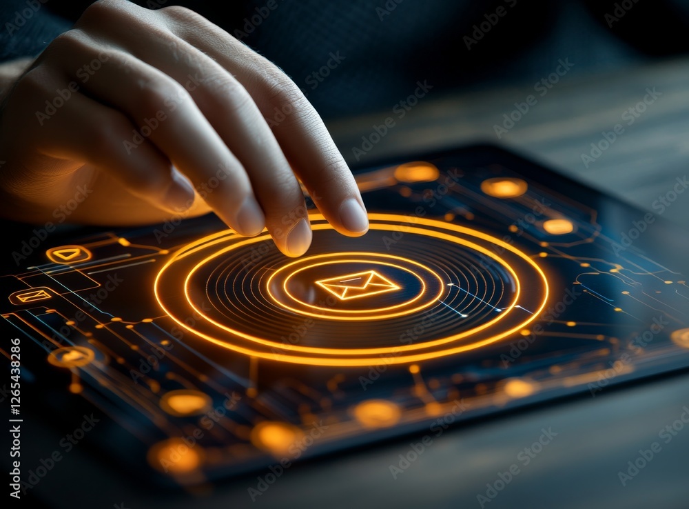 Obraz premium Businessman Touching Balance Icon on Virtual Screen with Network and Mail Icons