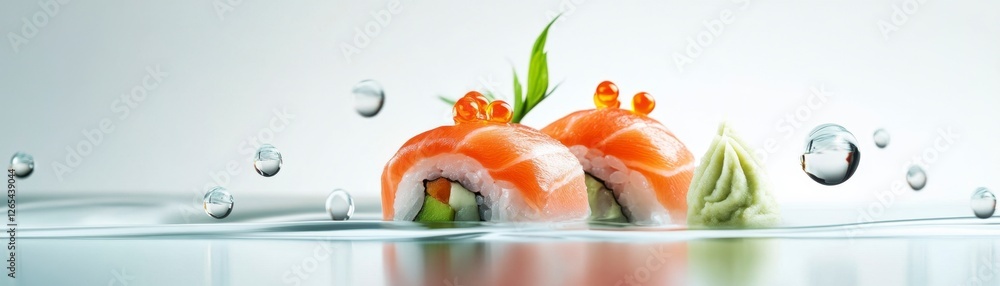 Luxury Salmon Sushi Display in Liquid Minimalism Luxury Salmon Sushi Display in Liquid Minimalism