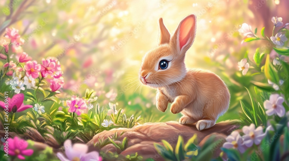 Cute rabbit in Spring field. Cute rabbit in Spring field.