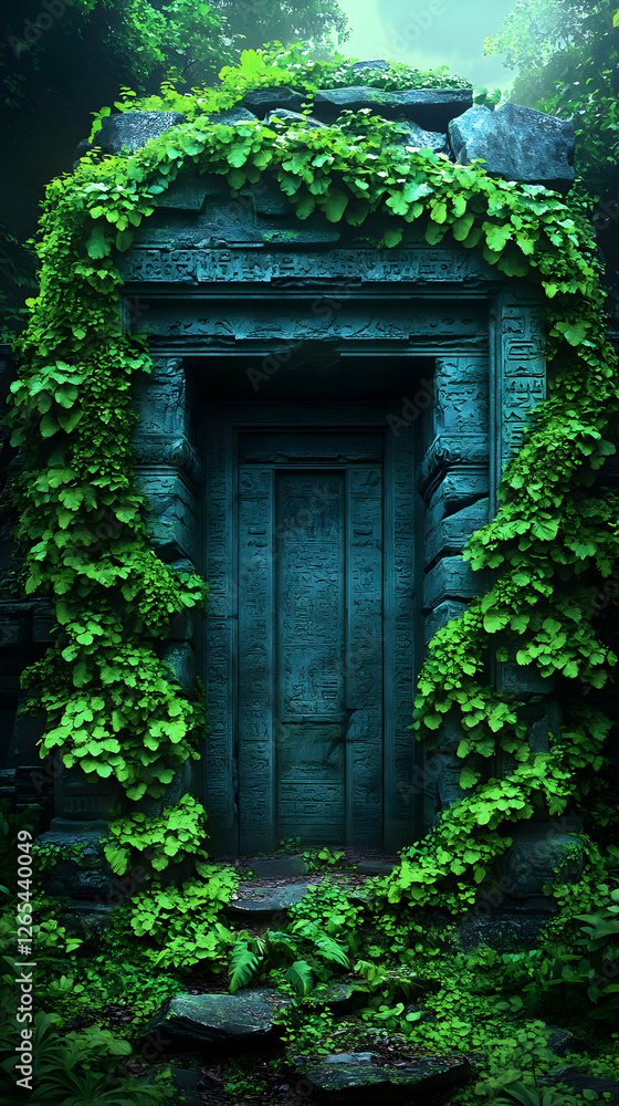 Mysterious Stone Entrance Overgrown With Lush Green Ivy Mysterious Stone Entrance Overgrown With Lush Green Ivy