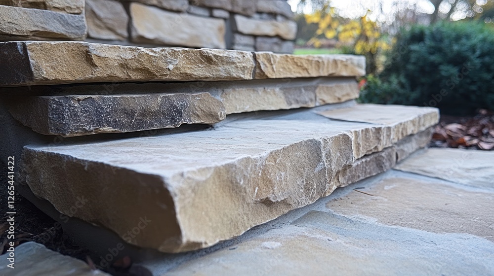 Stone steps leading to a home with fall foliage in the background. Possible use for home improvement catalog Stone steps leading to a home with fall foliage in the background. Possible use for home improvement catalog