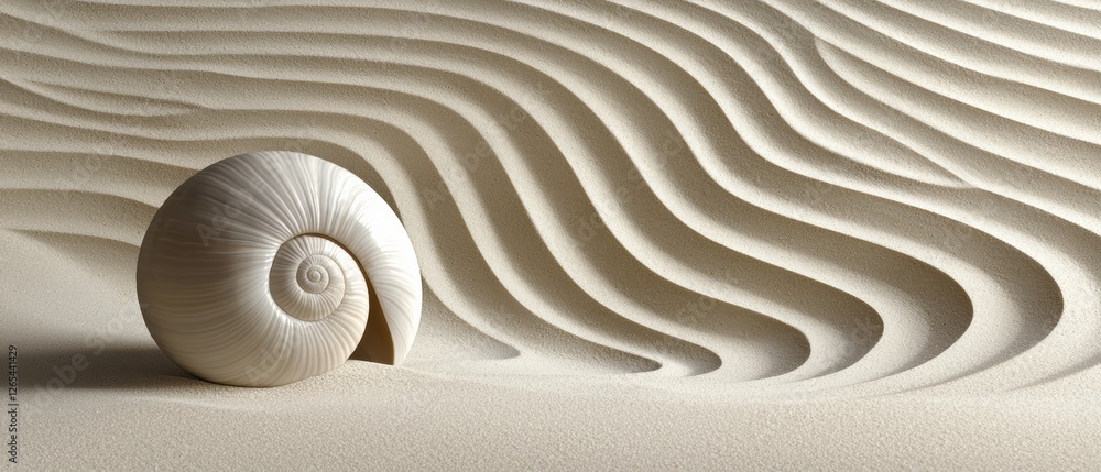 Obraz premium A small white shell is sitting on a sandy beach