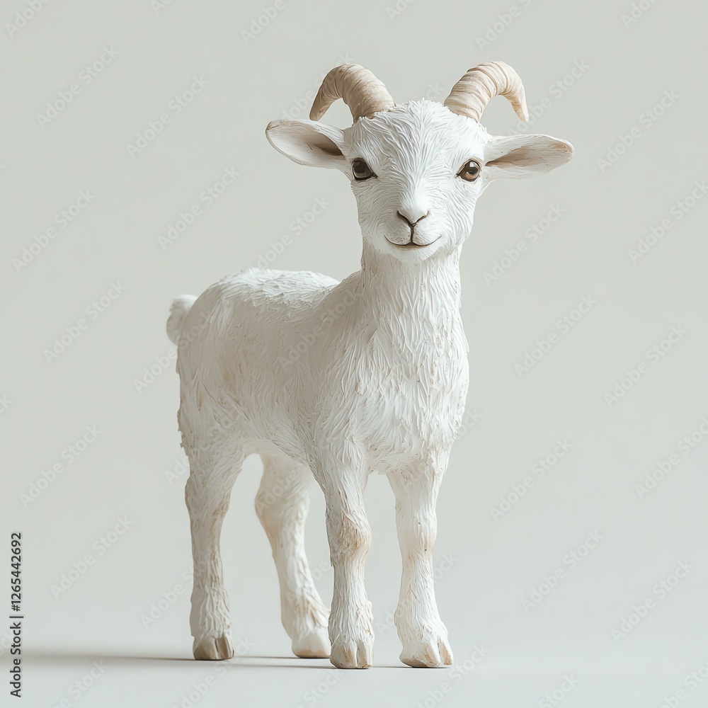 Fototapeta premium A charming white goat figurine, showcasing detailed craftsmanship and lifelike features, perfect for animal lovers.