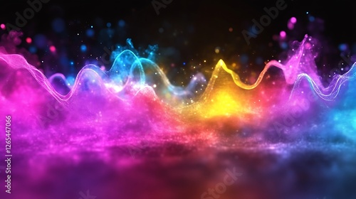 Vibrant Rainbow Wave Abstract Art Digital Wallpaper