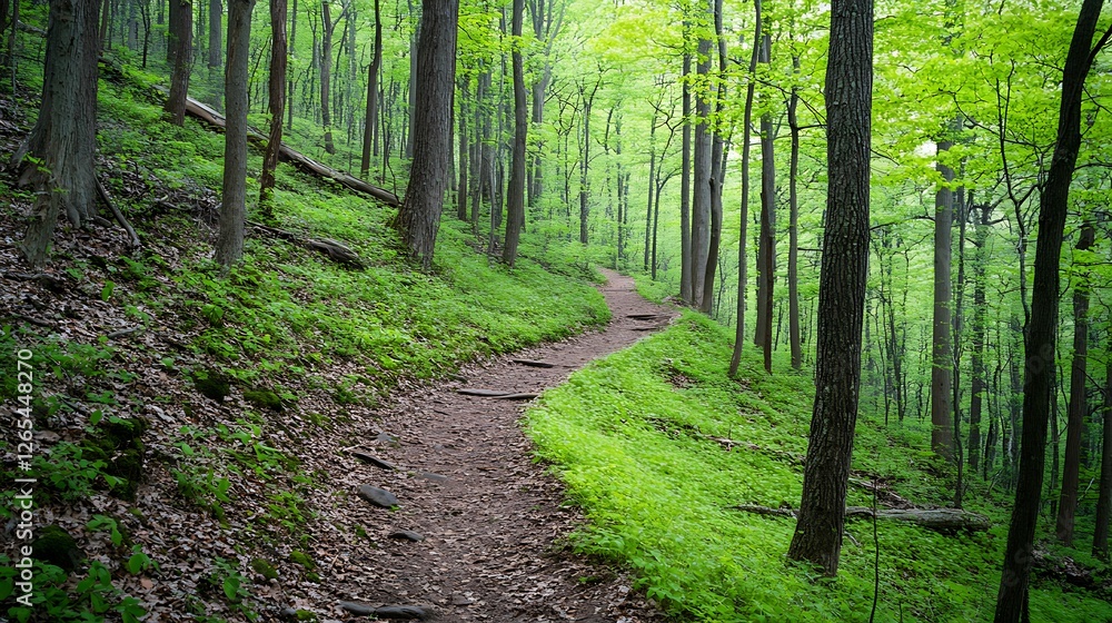 Fototapeta premium Winding Forest Trail Through Lush Green Canopy