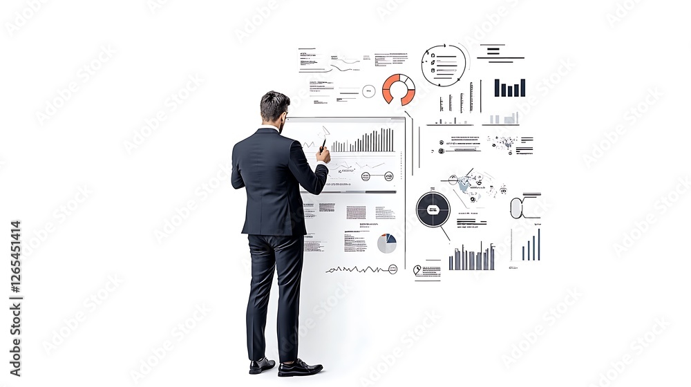 Businessman Analyzing Data Charts on Whiteboard - Modern Office Visualization AI Generated Businessman Analyzing Data Charts on Whiteboard - Modern Office Visualization AI Generated