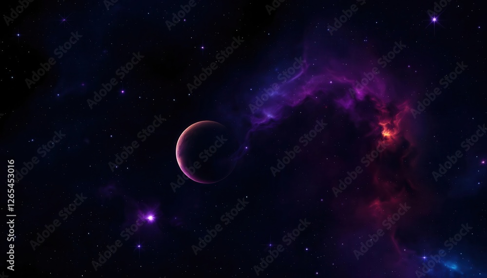 Fototapeta premium Crescent Moon and Nebula Space Scene Dark Purple Galaxy Wallpaper