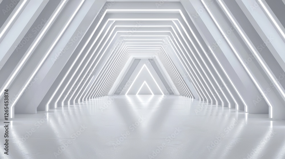 Obraz premium Futuristic architectural interior with striking triangular shapes, glowing lines, and sleek surfaces creating a modern minimalist environment for creative spaces