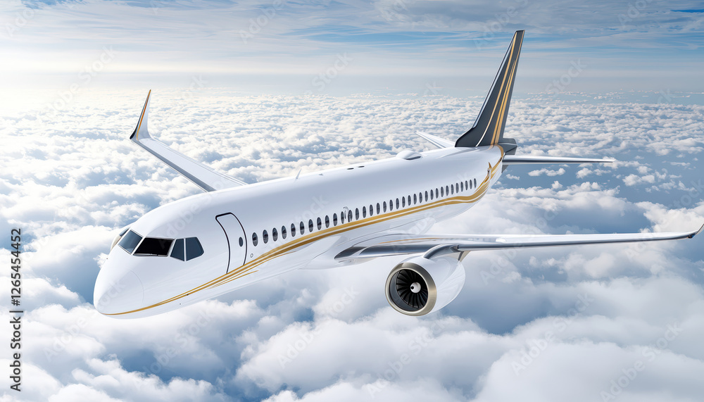 Obraz premium a private jet soaring above the clouds, luxury travel experience, isolated on white background