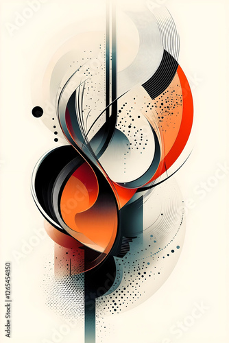 Dessin abstrait géométrique orange et noir
