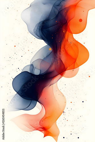 Dessin abstrait de vagues de fumée orange et bleue