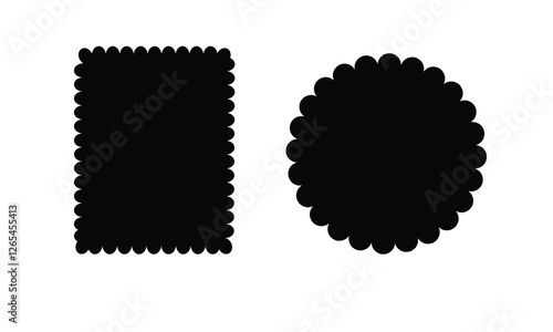 Border frame scallop edge rectangle, oval, round vector shape. Wave scallop squiggle cute simple rectangle border set. Simple wavy squiggly line retro photo picture frame. Vector illustration
