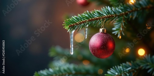 Wallpaper Mural Glittering icicles hanging from a Christmas tree branch, holiday decor, Christmas tree branch Torontodigital.ca