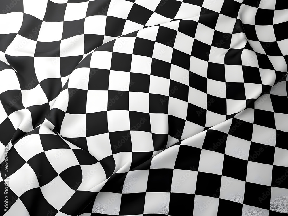 Fototapeta premium Black and white checkered pattern with overlapping folds and creases, creating depth and texture.