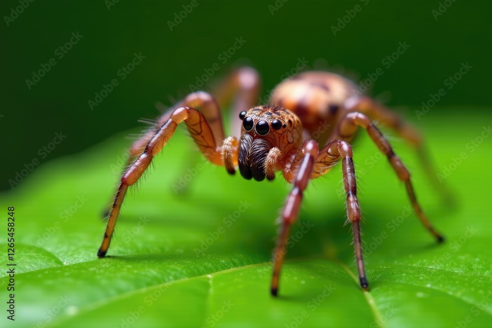 Spider's abdomen and pedipalps inject venom into fly on leaf, entomology, spider abdomen Spider's abdomen and pedipalps inject venom into fly on leaf, entomology, spider abdomen