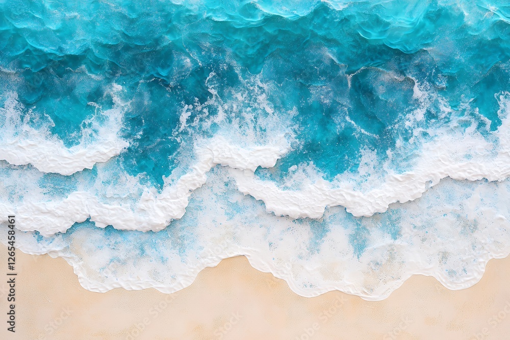 Stunning Turquoise Ocean Waves Crashing on Sandy Beach Aerial View Stunning Turquoise Ocean Waves Crashing on Sandy Beach Aerial View
