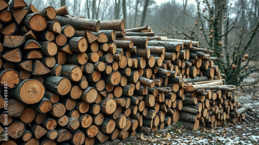 Stack of freshly cut apple tree firewood ready for winter, winter, logs Stack of freshly cut apple tree firewood ready for winter, winter, logs