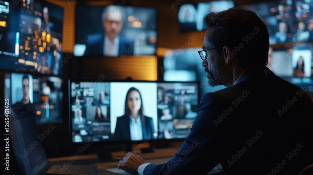 diverse group of professionals in a virtual video call, multiple screens showing remote workers diverse group of professionals in a virtual video call, multiple screens showing remote workers