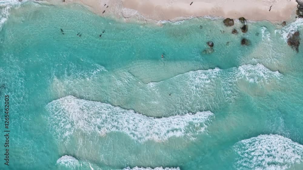 Vuelo cenital sobre playa en cancún