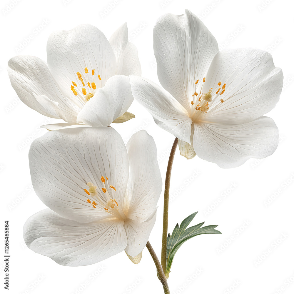 Fototapeta premium Delicate White Flowers with Soft Petals and Natural Botanical Look, Isolated on transparent background 