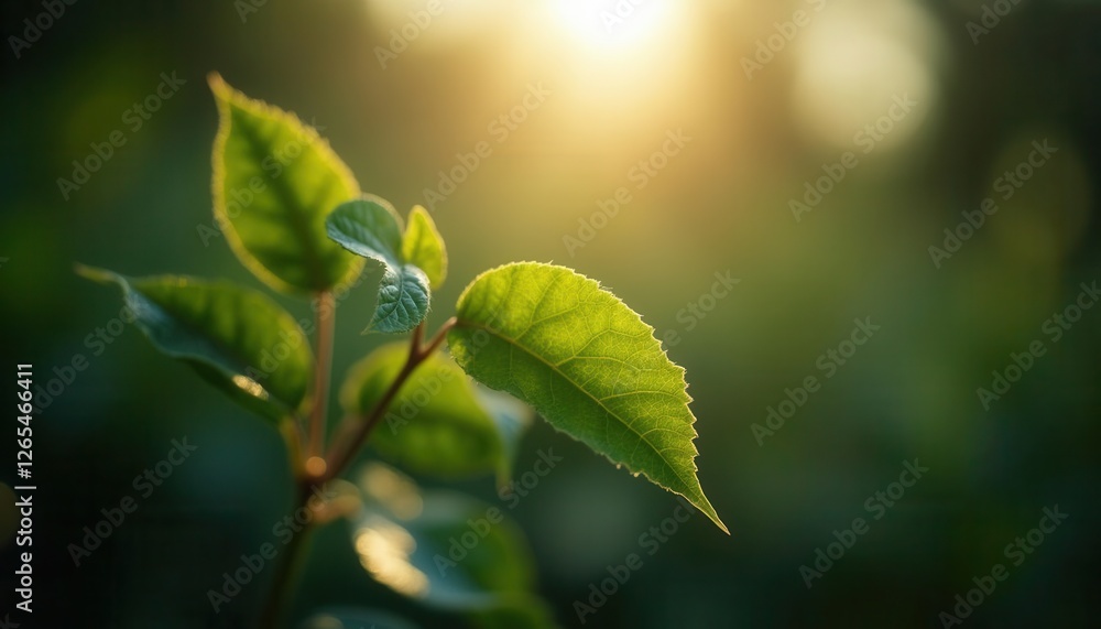 Green Leaf Closeup with Sunlit Bokeh Background Nature Growth Green Leaf Closeup with Sunlit Bokeh Background Nature Growth