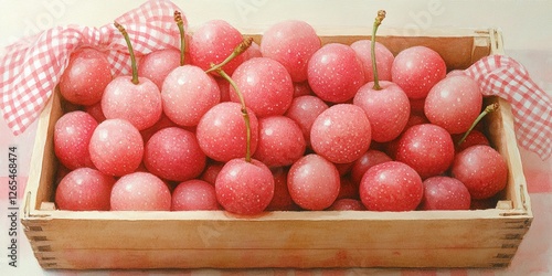 Pink Cherries in Wooden Cra...