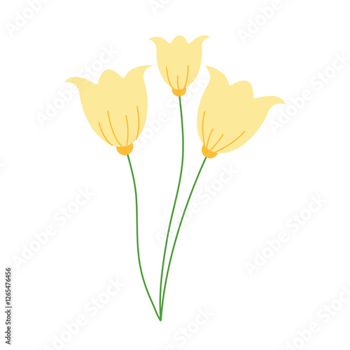 Spring yellow flower. Botanical plant, minimal design element. Flat vector illustration isolated on white background