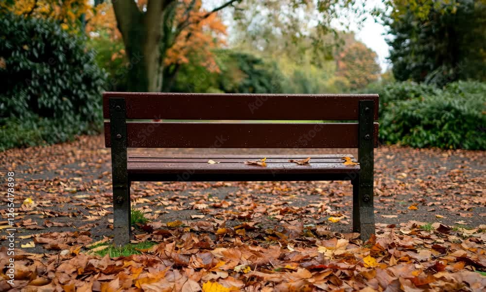 A solitary wooden bench amidst a picturesque scene of fallen leaves on a path, reflecting a calm and inviting atmosphere perfect for relaxation. A solitary wooden bench amidst a picturesque scene of fallen leaves on a path, reflecting a calm and inviting atmosphere perfect for relaxation.