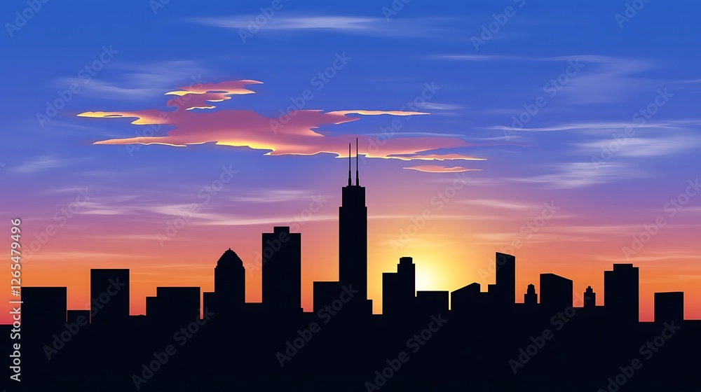 Fototapeta premium Chicago Skyline Sunset Cityscape Silhouette