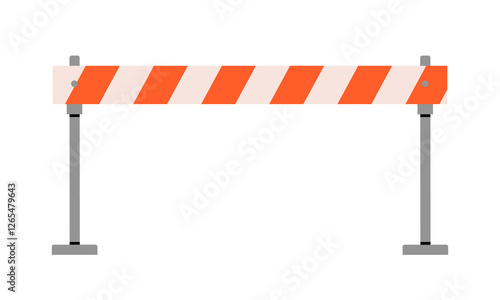 Hand drawn cute cartoon illustration traffic barrier. Flat vector road warning or caution sign colored doodle style. Attention striped barricade icon. Race with obstacle. Challenge or goal. Isolated.