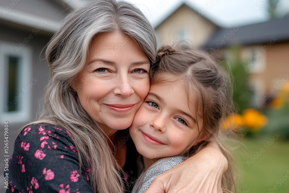 Tender moment of love and joy between a senior and her granddaughter in the village Tender moment of love and joy between a senior and her granddaughter in the village