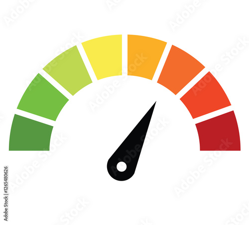Speedometer, gauge meter icons. Vector scale, level of performance. Speed dial indicator . Green and red, low and high barometers, dashboard with arrows. Infographic of risk, gauge, score progress.