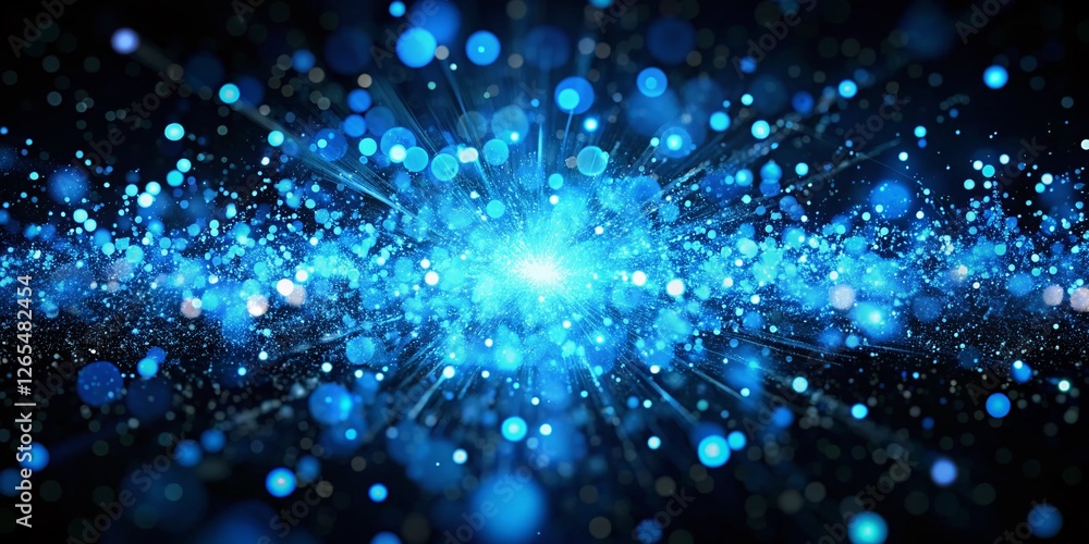 Obraz premium 4K Blue Bokeh Explosion: Holiday Motion Background, Glowing Particles, Abstract 3D Render, 2160p 60fps