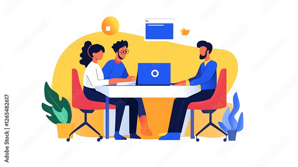 Obraz premium Team Brainstorming Session: Vibrant Digital Illustration of Collaborative Teamwork AI Generated