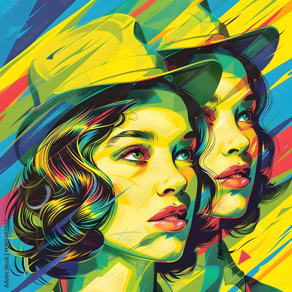 Naklejka premium Vintage Inspired Fashion Magazine Cover with Glamorous Models and Bold Visuals