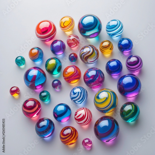 Colorful Glass Marbles Isolated on White Background
