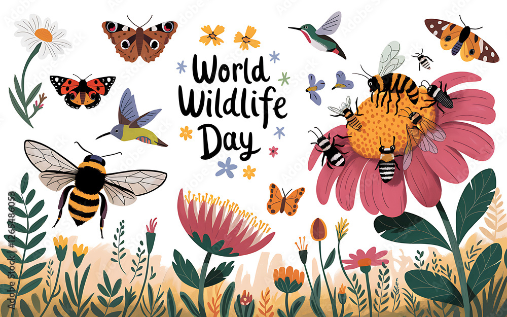 Obraz premium Wildlife Day, World Wildlife Day: Bear Silhouette & Nature Scene. World Wildlife Day, Wildlife Day, Poster, Banner, Post,