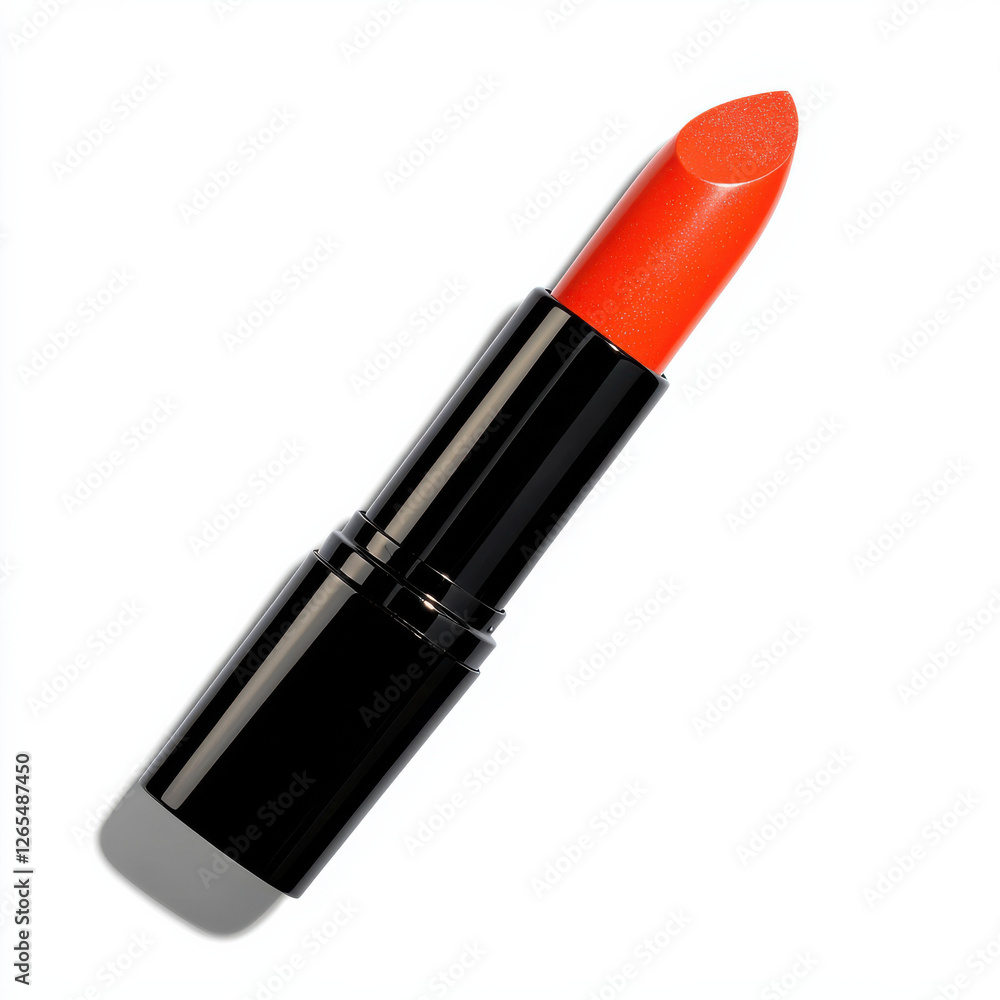 Bright orange lipstick with sleek black tube on clean white background isolated design Bright orange lipstick with sleek black tube on clean white background isolated design