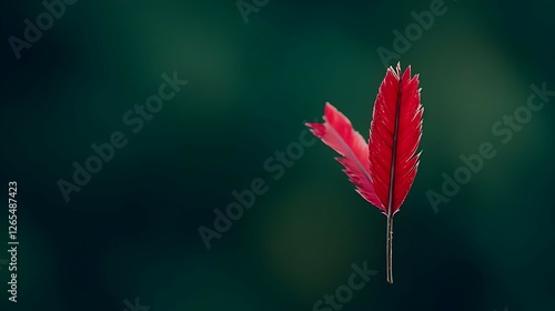Red Leaf Against Dark Green Background