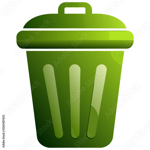 Eco-friendly green trash bin stands ready for recycling. Modern sustainable waste management solution . Environmental care at home or office.Concept: recycling centers, waste management, environmental